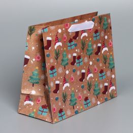 Пакет крафтовый горизонтальный Новогодние подарочки, ML 27 × 23 × 11,5 см   7691501