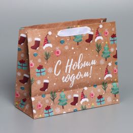 Пакет крафтовый горизонтальный Новогодние подарочки, ML 27 × 23 × 11,5 см   7691501