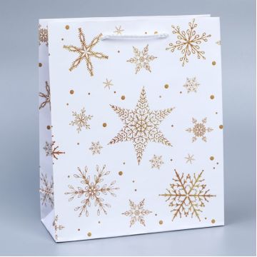 Пакет ламинированный вертикальный Снежинки, 27 × 23 × 8 см