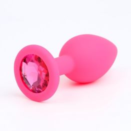 Анальная пробка Оки-Чпоки, с кристаллом, без вибрации, силикон Soft-touch, 72 х 28 мм, розовый